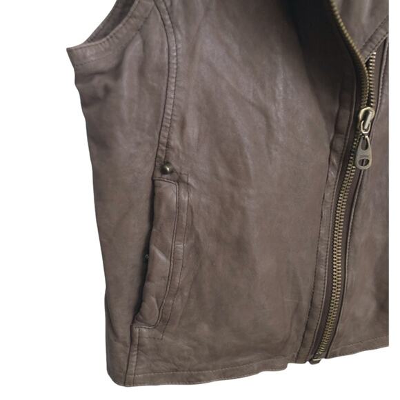 Doma Leather Vest Sz S Soft Moto Style Zip Taupe Braided Shoulders - Picture 5 of 7